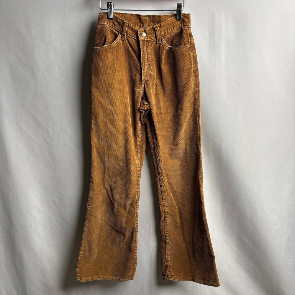 VTG 60s 70s Levis For Gals Brown Corduroy High Rise Flare Pants Womens XXS Big E